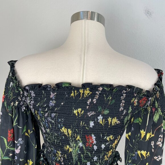 Alexis Womens Small Floral Smocked Off The Shoulder Blouse Peplum Shirt Top - Picture 9 of 11